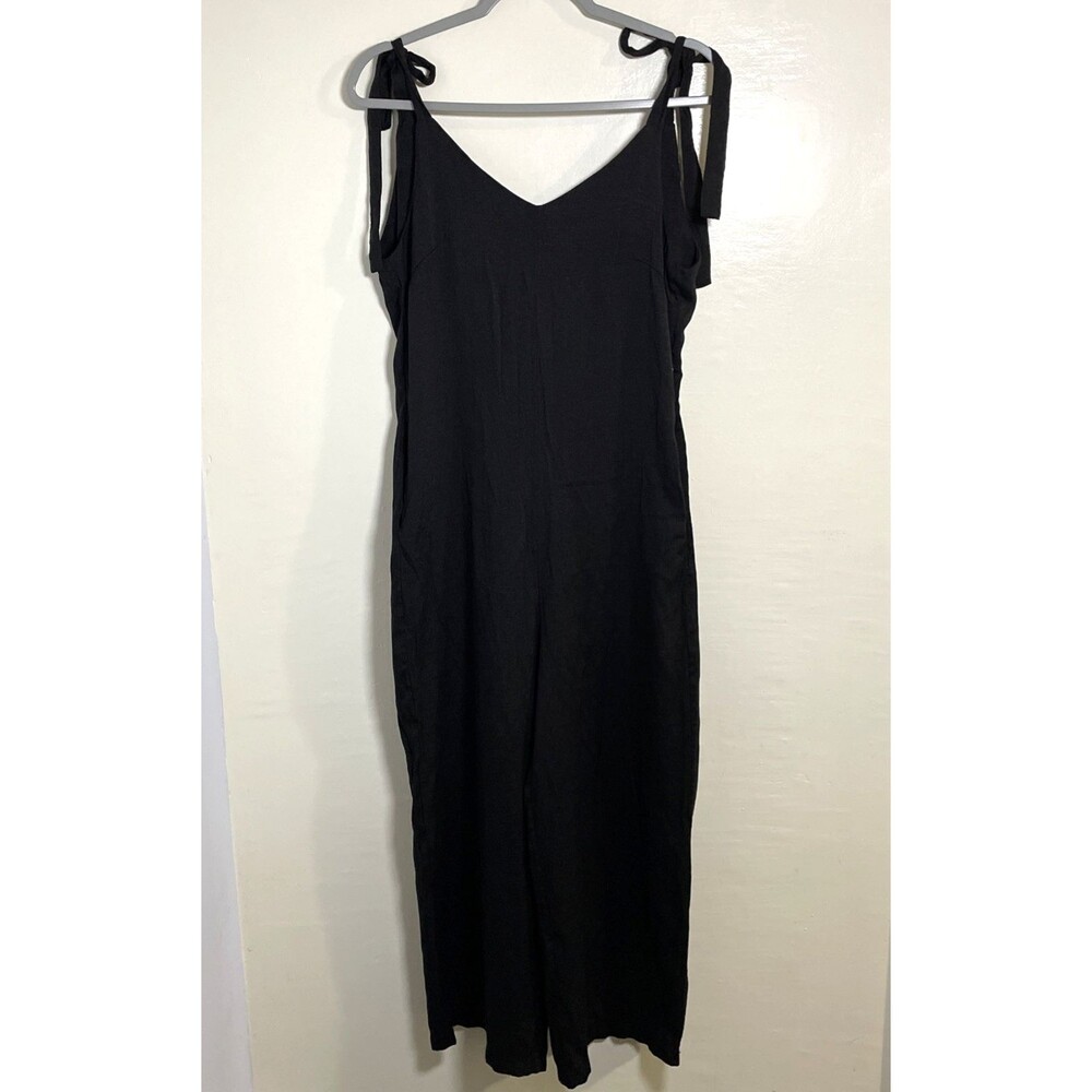 Women's Basic Black Jumpsuit Pockets Size Small Cotton Blend Adjustable Straps